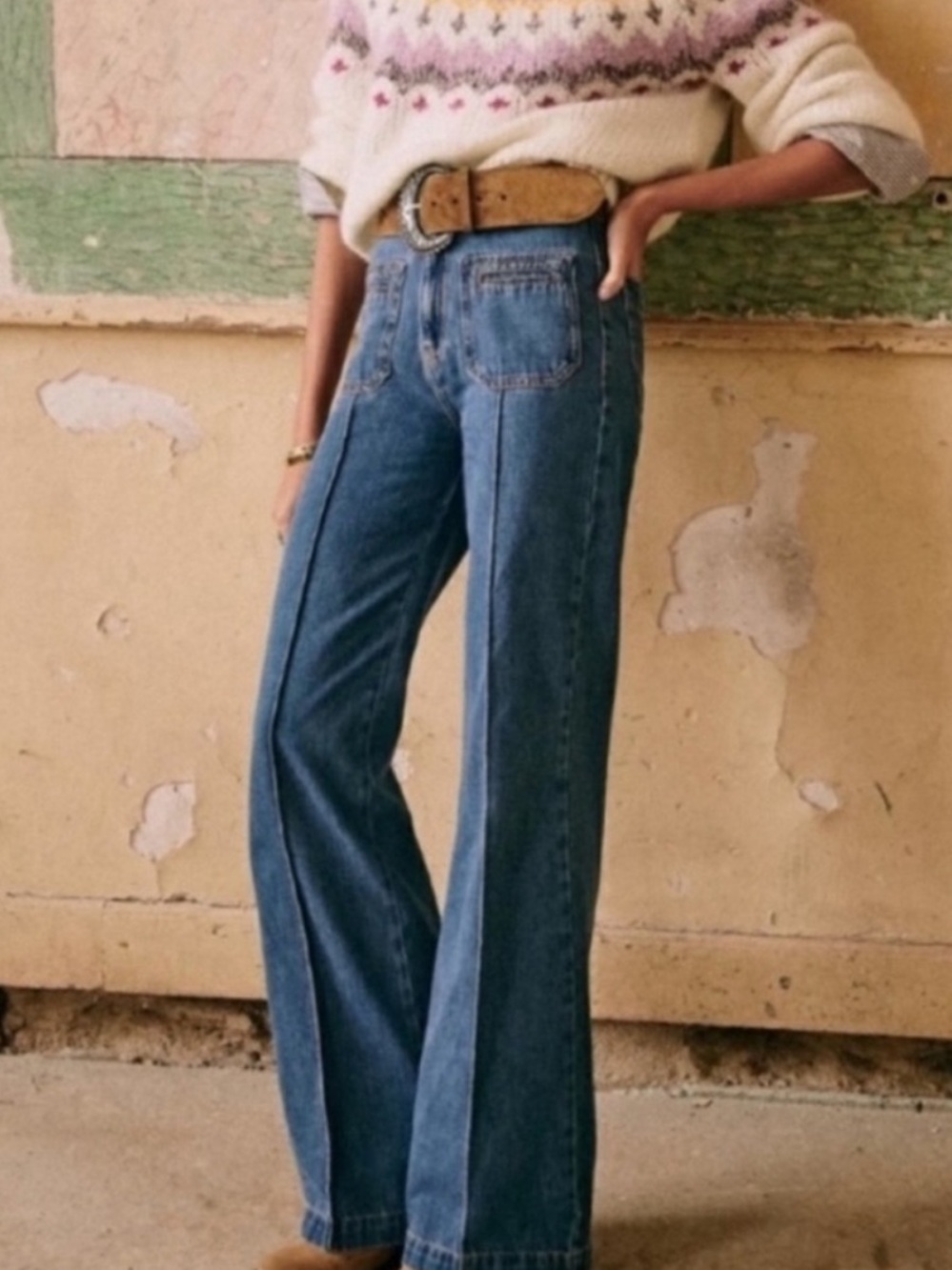 Sezane Classic Wide-Leg Jeans in Medium Blue Denim